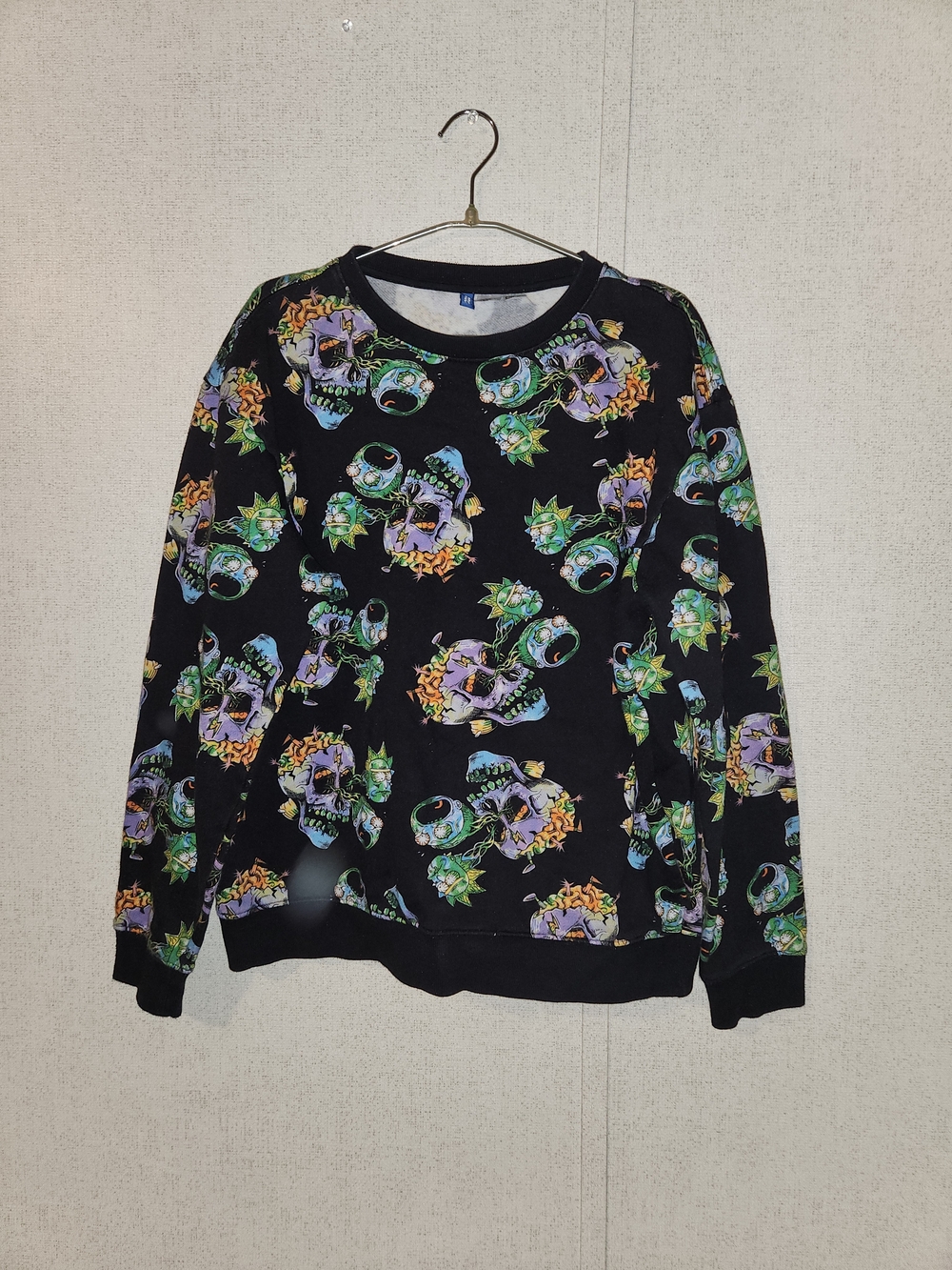Black Skull Print Crewneck Sweatshirt